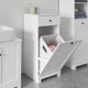 White Bathroom Laundry Cabinet with Hidden Tilt-Out Hamper & Drawer