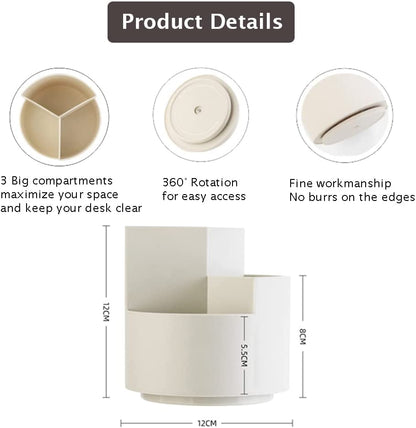 360° Rotating Desk Organiser – Multi-Layer Pen & Stationery Holder (White)