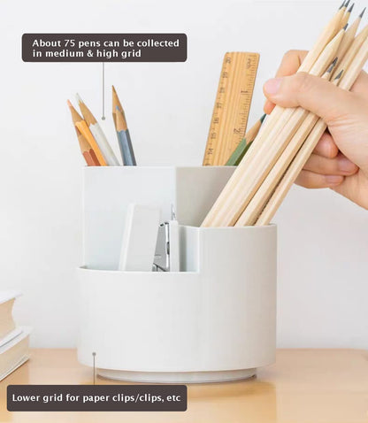 360° Rotating Desk Organiser – Multi-Layer Pen & Stationery Holder (White)