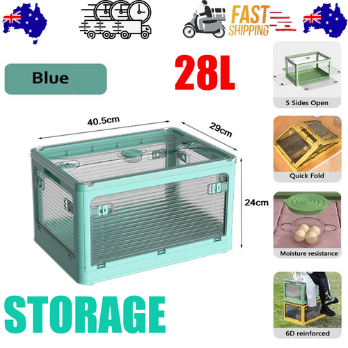 Blue 28L Rolling Storage Box – Foldable, Stackable & See-Through