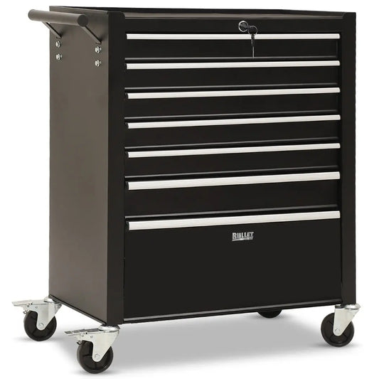 Bullet Pro premium 7 drawer tool cabinet in black with ball bearing slides and tubular cam-lock security