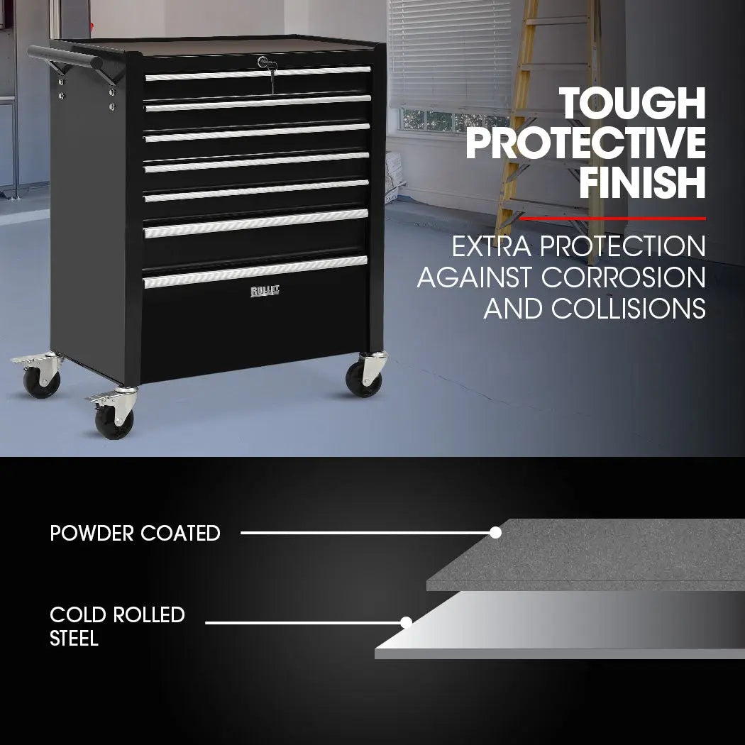 Premium Tool Cabinet 7 Drawer Trolley | Bullet Pro Lockable Rolling Toolbox Australia