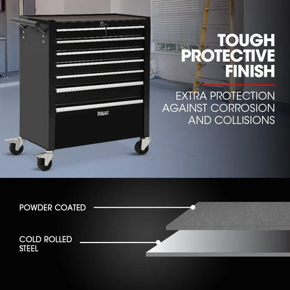 Premium Tool Cabinet 7 Drawer Trolley | Bullet Pro Lockable Rolling Toolbox Australia