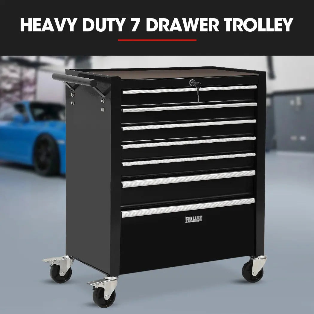 Premium Tool Cabinet 7 Drawer Trolley | Bullet Pro Lockable Rolling Toolbox Australia