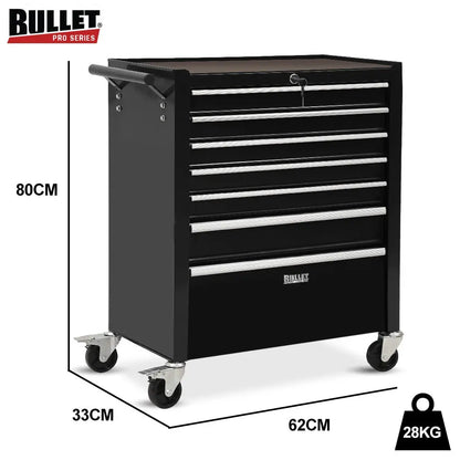 Premium tool cabinet in professional workshop demonstrating compact 62cm x 33cm footprint