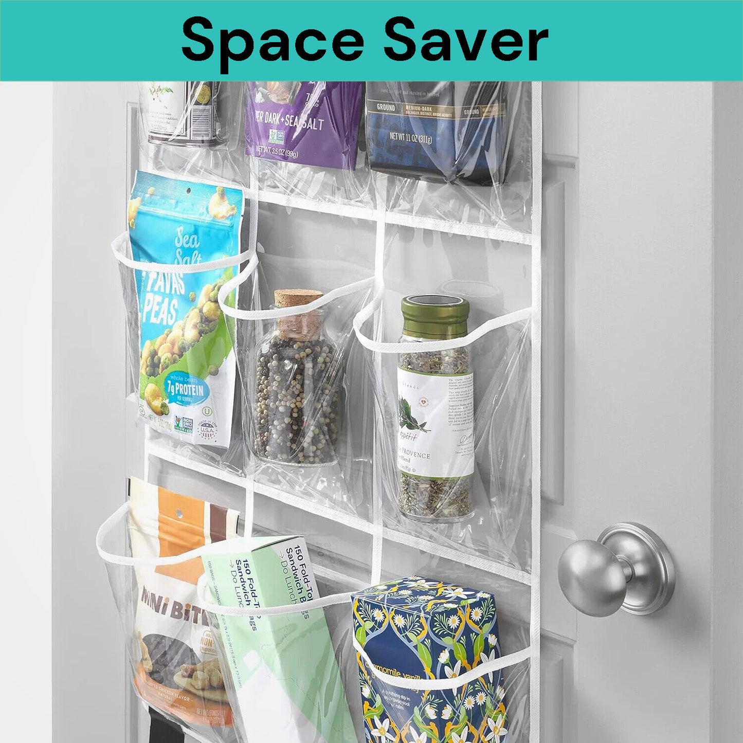 15-Pocket Over-the-Door Hanging Organiser – Transparent PVC Storage Rack for Kitchen, Pantry, Laundry, or Shoes