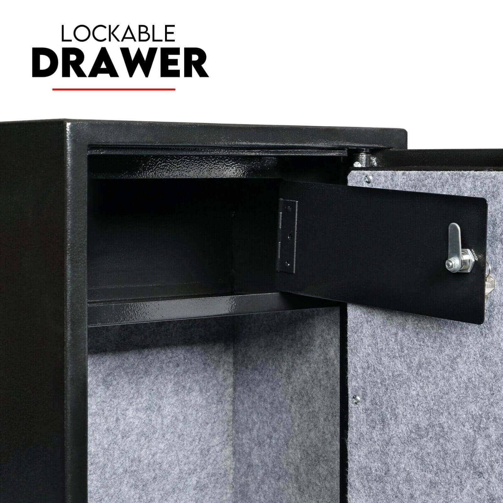 black firearm storage locker for 8 rifles with scopes