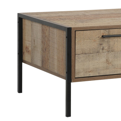 Mascot Coffee Table – Oak Finish with 2 Storage Drawers & Shelf | Modern Industrial Living Room Table