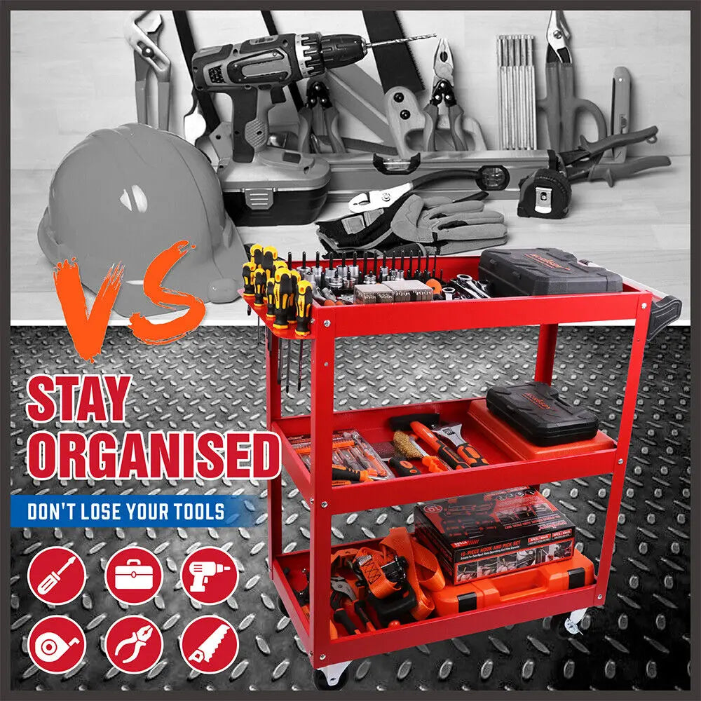 Heavy Duty Tool Cart 150kg | 3-Tier Rolling Workshop Trolley