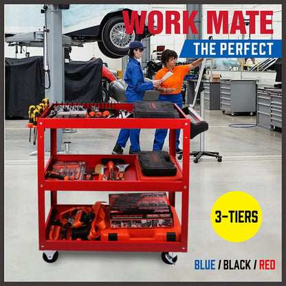 Rolling tool cart organiser loaded with tools in Australian home garage