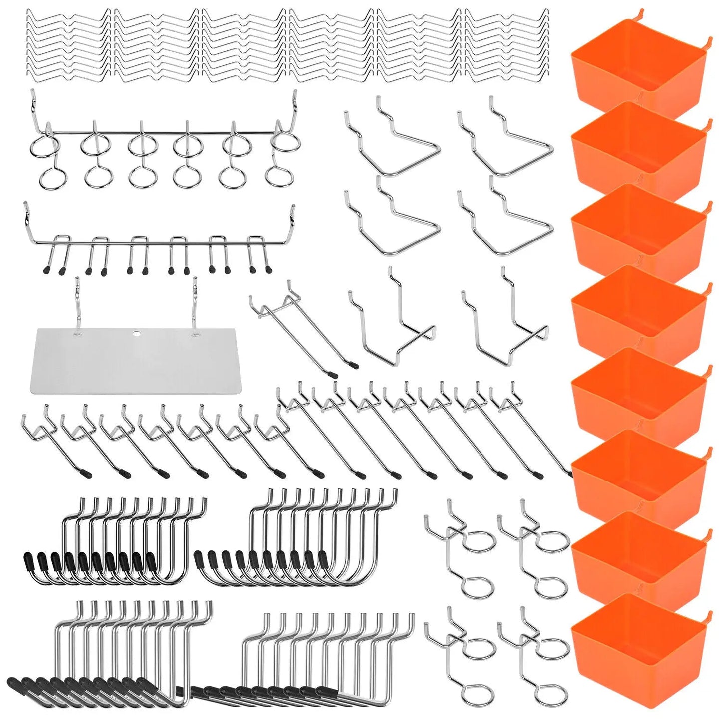 142 piece pegboard hooks set with storage bins for garage workshop organization