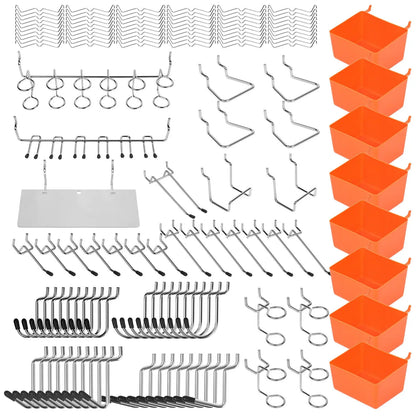 142 piece pegboard hooks set with storage bins for garage workshop organization