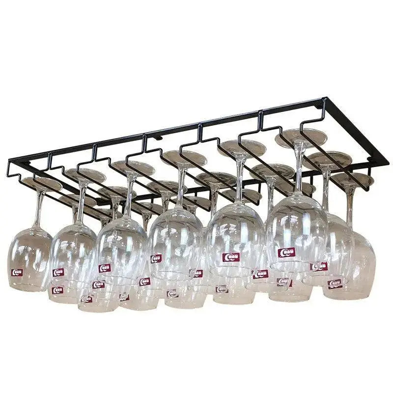 Black under cabinet wine glass rack holder for 6 stemware glasses