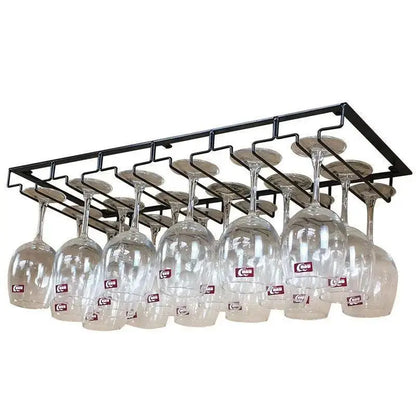 Black under cabinet wine glass rack holder for 6 stemware glasses