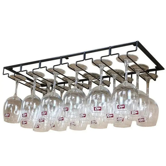 Black under cabinet wine glass rack holder for 6 stemware glasses