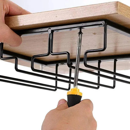 Under Cabinet Wine Glass Rack 6 Slot | Hanging Stemware Holder Black