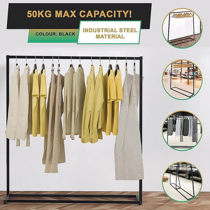 Commercial Clothing Rack – Heavy Duty Black Garment Stand for Retail or Market Stalls