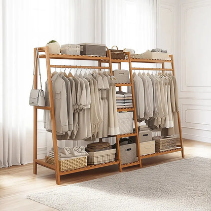 Portable bamboo garment rack organizing clothes in Australian bedroom