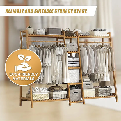 Sustainable bamboo clothing rail with hanging space and shelf storage