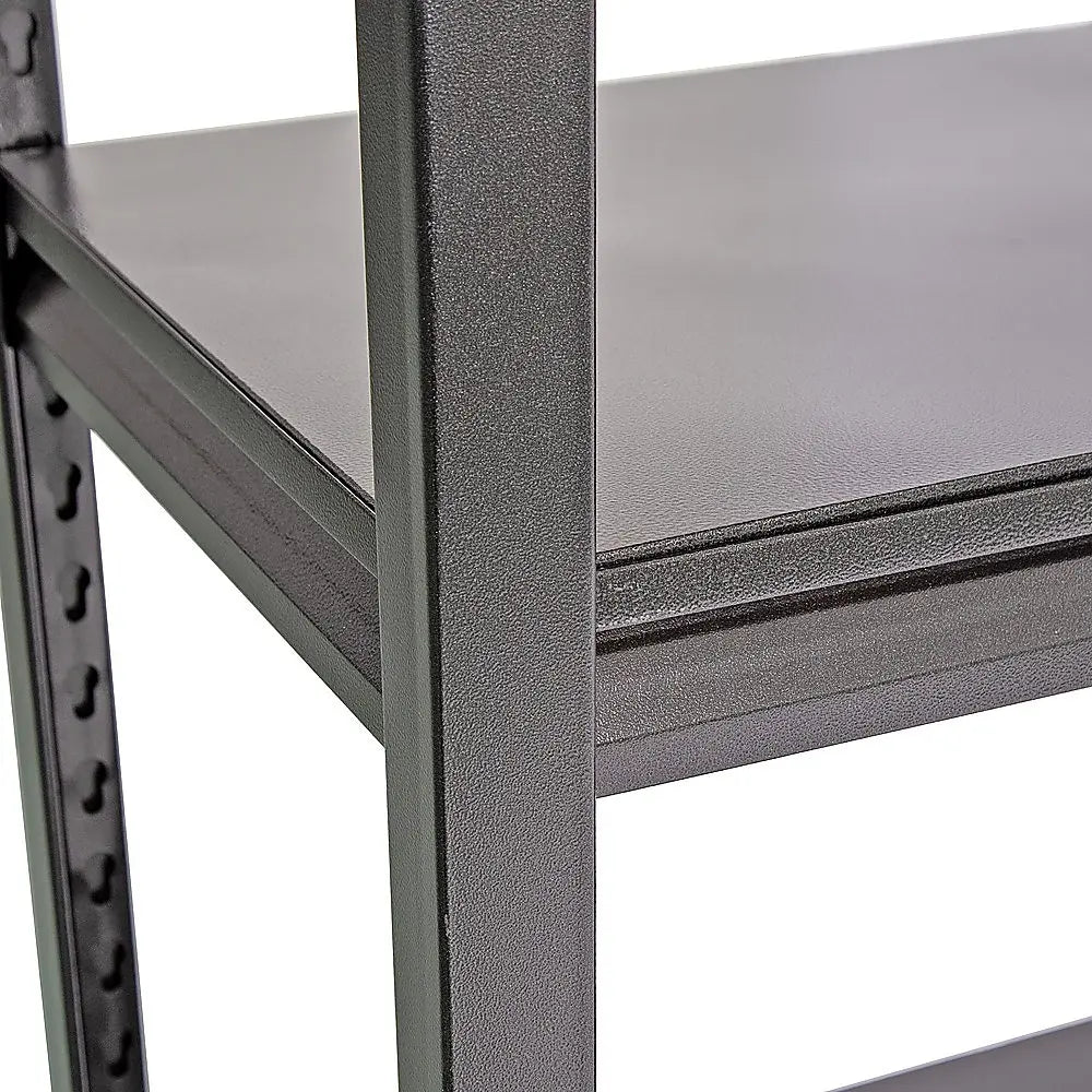 Solid steel shelf surface on heavy duty garage rack showing rust-resistant moisture-proof finish
