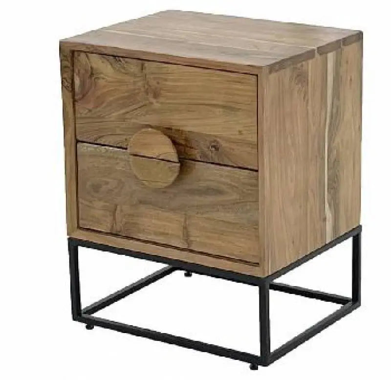 Side view of 55cm height industrial bedside table showing proportions and black powder-coated metal leg design