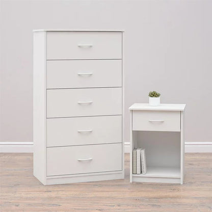 White 5-Drawer Tallboy Cabinet – Stylish Bedroom Storage by NNECN