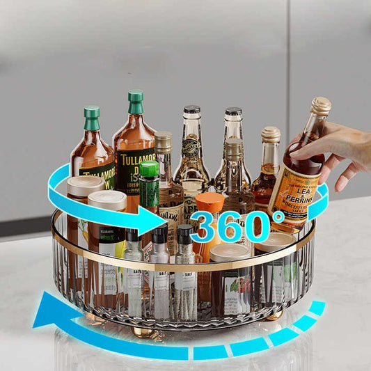 Transparent Luxe Rotating Organizer – 360° Spice Rack & Condiment Caddy for Kitchen, Pantry & Living Room