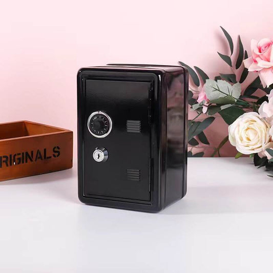 Mini Black Metal Safe Box – Compact Security with Combination & Key Lock for Home, Office or Travel