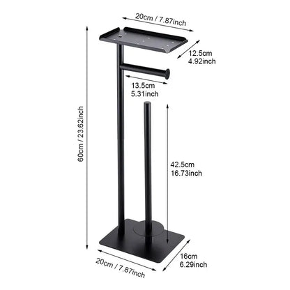 Freestanding Toilet Paper Holder with Shelf - Matte Black Bathroom Storage