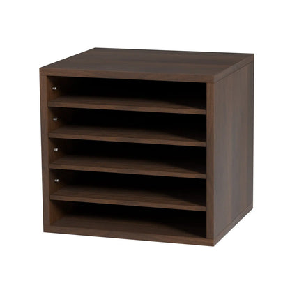 VEVOR 5-Compartment Wooden File Organizer – Adjustable Home Office Storage (Brown)