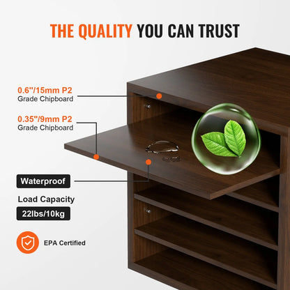 VEVOR 5-Compartment Wooden File Organizer – Adjustable Home Office Storage (Brown)