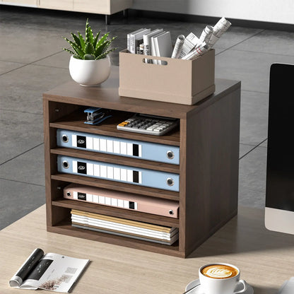 Wooden 5-tier desktop file organizer with adjustable shelves – perfect for home office