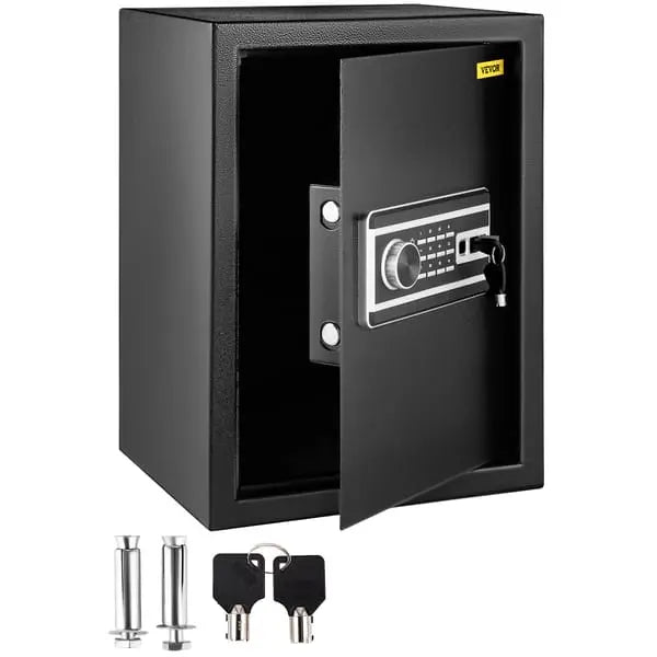 Home safe fingerprint digital keypad Q235 steel 35x30x47cm black wall floor mount 59 litre