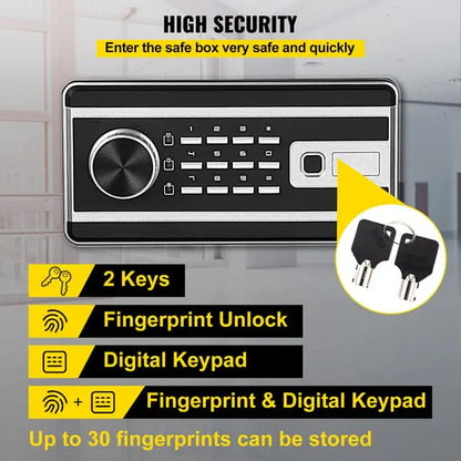 Digital keypad PIN code entry on Q235 steel home safe with LED display and number pad