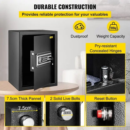 Home Safe with Fingerprint, Digital Keypad & Key - 59L, Q235 Steel, Wall or Floor Mount | 35×30×47cm