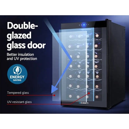 Devanti wine fridge in modern Australian kitchen showing compact design and double glazed UV resistant door