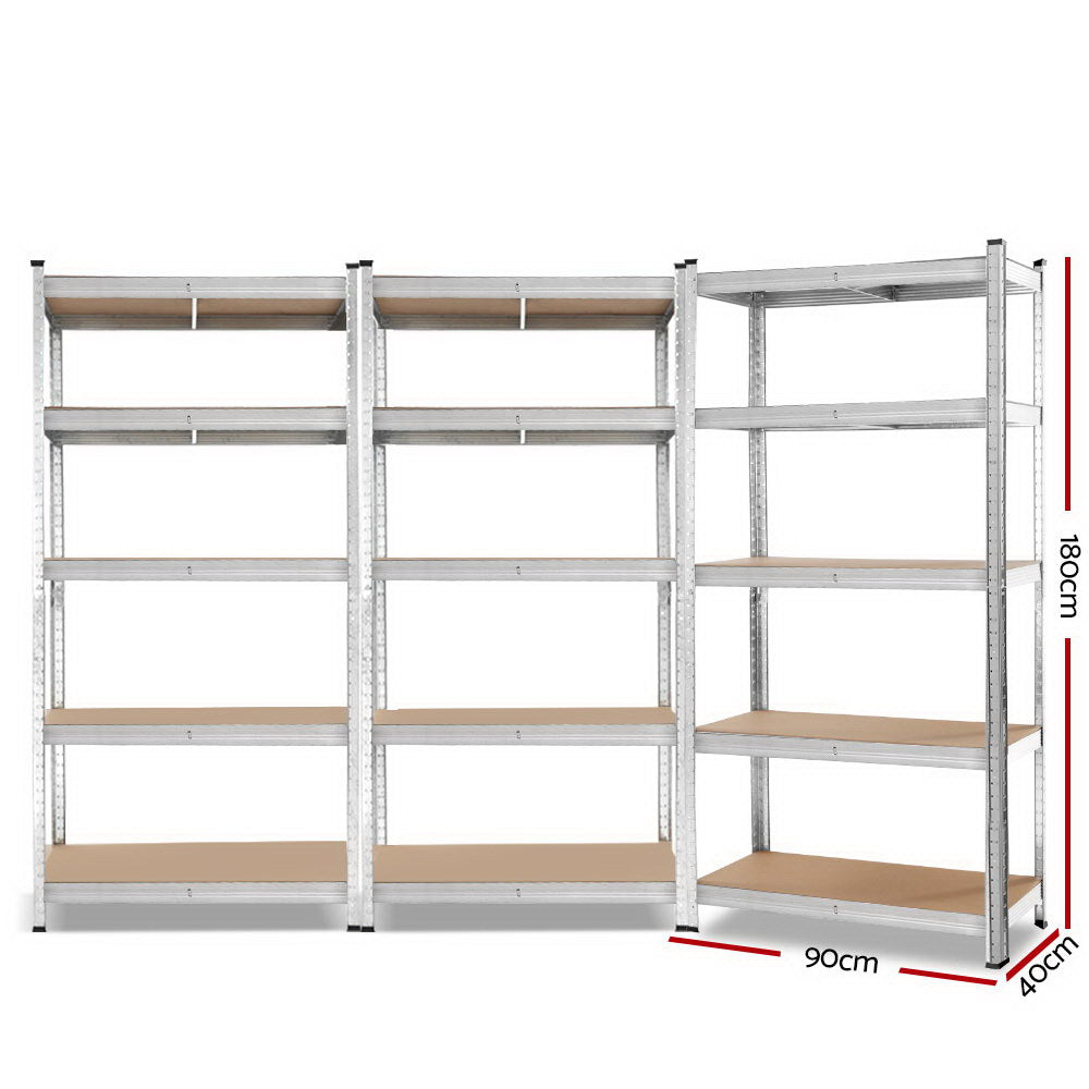 Giantz 3x Warehouse Shelving Racks – Heavy-Duty 180cm Steel Garage Storage Shelves (Silver, 1000kg Capacity)