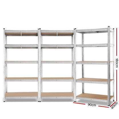 Giantz 3x Warehouse Shelving Racks – Heavy-Duty 180cm Steel Garage Storage Shelves (Silver, 1000kg Capacity)