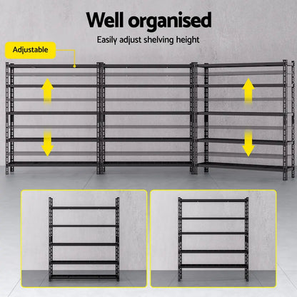 Adjustable shelf height on Giantz boltless steel garage shelving unit