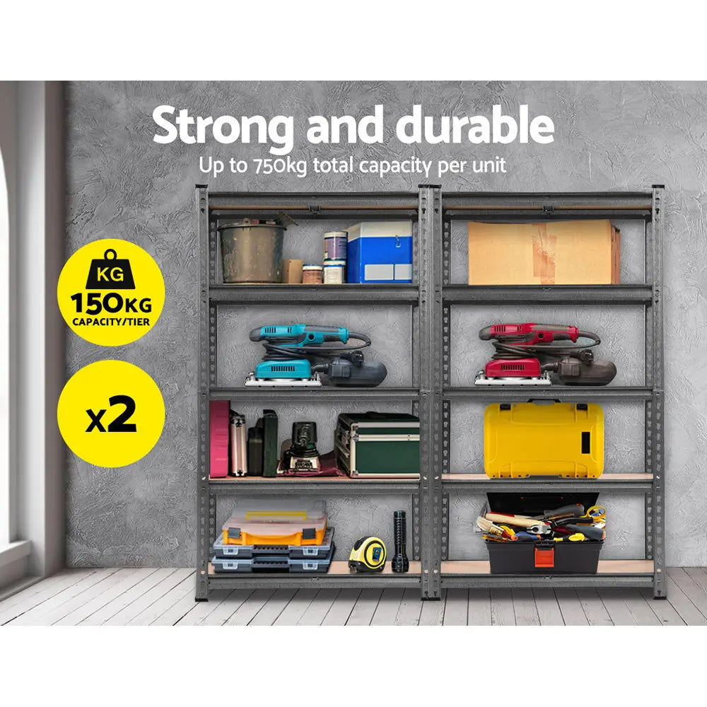 Heavy Duty Garage Shelving 750kg Capacity | 5 Tier Steel Storage Rack 2x1.5M