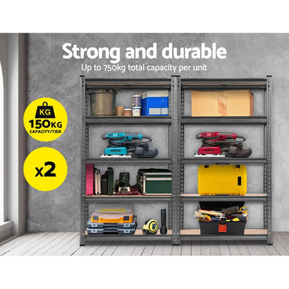 Heavy Duty Garage Shelving 750kg Capacity | 5 Tier Steel Storage Rack 2x1.5M