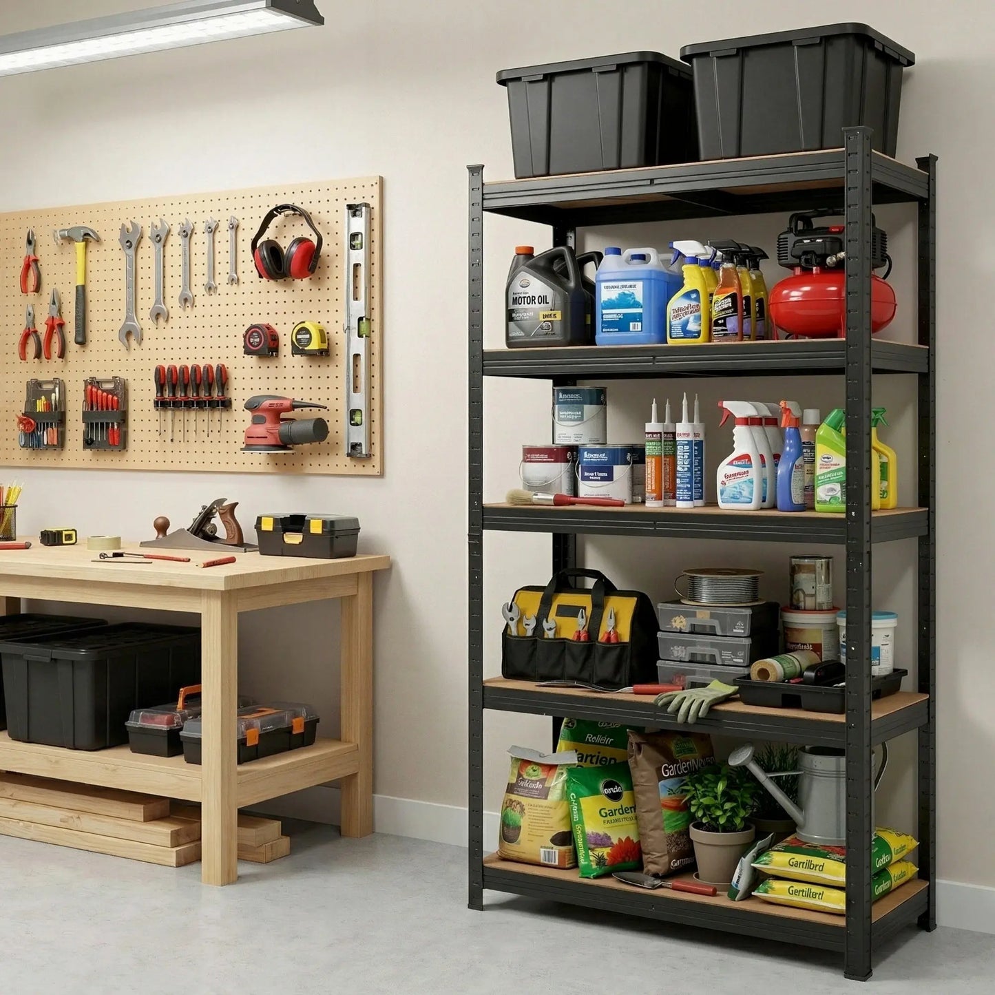 Heavy duty Giantz 5 tier garage shelving black 160cm storage rack