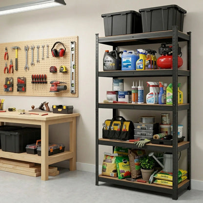 Heavy duty Giantz 5 tier garage shelving black 160cm storage rack