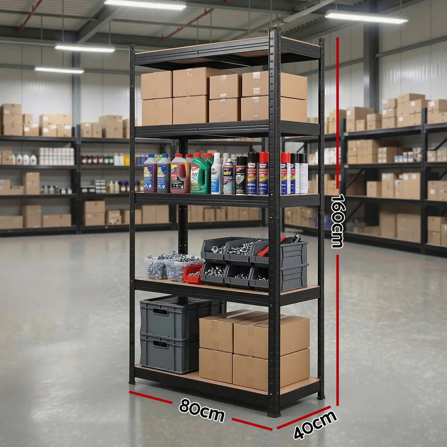 Heavy Duty Garage Shelving 160cm – 5 Tier Giantz Storage Rack Black & Yellow 1250kg