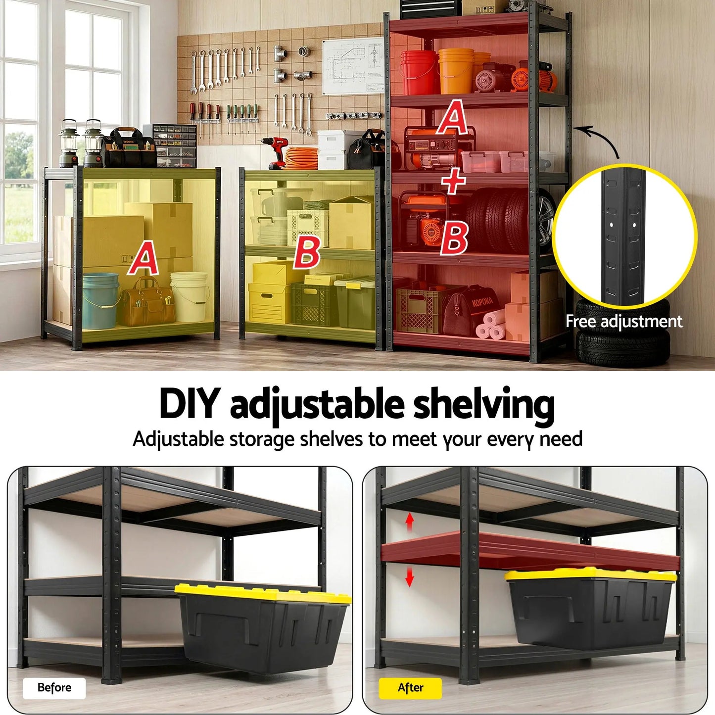 Heavy Duty Garage Shelving 160cm – 5 Tier Giantz Storage Rack Black & Yellow 1250kg