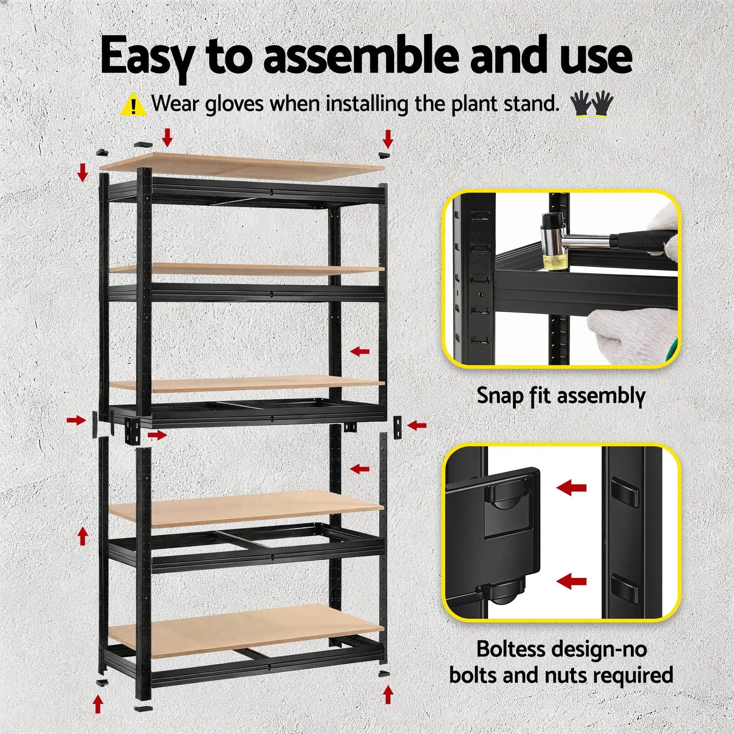 Adjustable 5 tier storage rack black heavy duty shelving