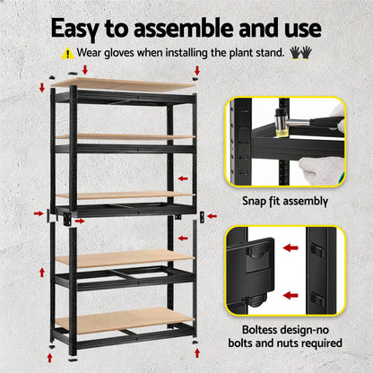 Adjustable 5 tier storage rack black heavy duty shelving