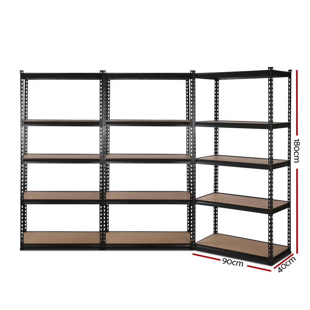 Giantz Heavy-Duty Garage Shelving 3-Pack – 180cm Steel Storage Racks (1000kg Capacity, Black)