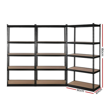 Giantz Heavy-Duty Garage Shelving 3-Pack – 180cm Steel Storage Racks (1000kg Capacity, Black)
