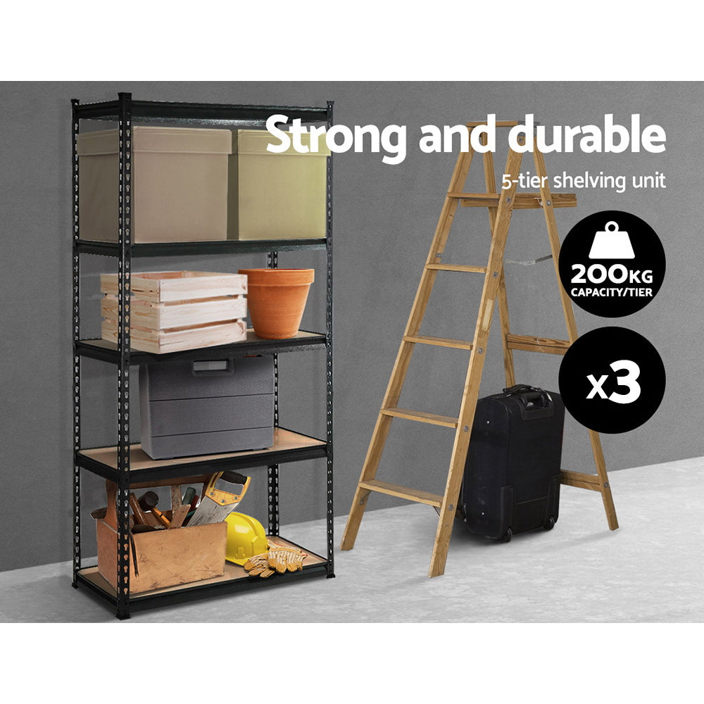 Giantz Heavy-Duty Garage Shelving 3-Pack – 180cm Steel Storage Racks (1000kg Capacity, Black)